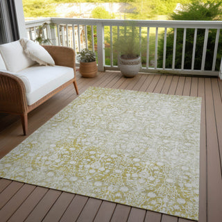 Piper Looms Chantille Damask ACN1231 Gold Machine Washable Area Rug Outdoor Lifestyle Image Feature