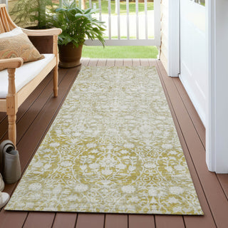 Piper Looms Chantille Damask ACN1231 Gold Machine Washable Area Rug Runner Outdoor Lifestyle Image Feature