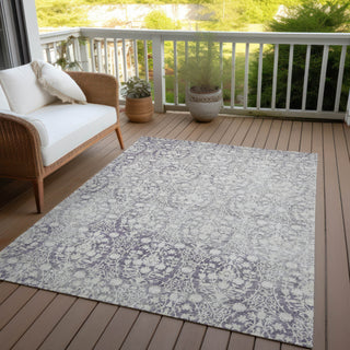 Piper Looms Chantille Damask ACN1231 Plum Machine Washable Area Rug Outdoor Lifestyle Image Feature