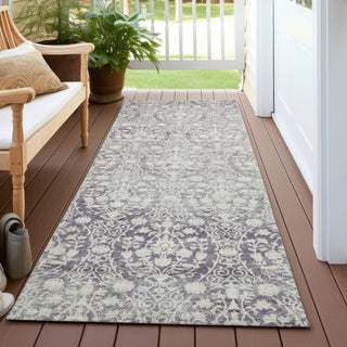 Piper Looms Chantille Damask ACN1231 Plum Machine Washable Area Rug Runner Outdoor Lifestyle Image Feature