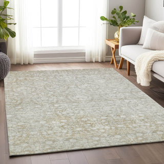 Piper Looms Chantille Damask ACN1231 Tan Machine Washable Area Rug Lifestyle Image Feature