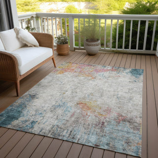 Piper Looms Chantille Abstract ACN1232 Teal Machine Washable Area Rug Outdoor Lifestyle Image Feature