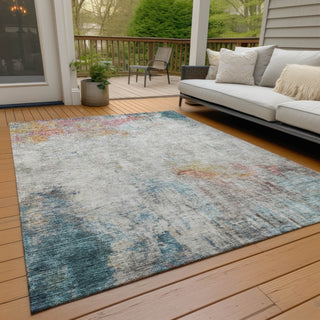 Piper Looms Chantille Abstract ACN1232 Teal Machine Washable Area Rug Outdoor Lifestyle Image Feature