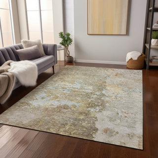 Piper Looms Chantille Abstract ACN1234 Khaki Machine Washable Area Rug Lifestyle Image Feature