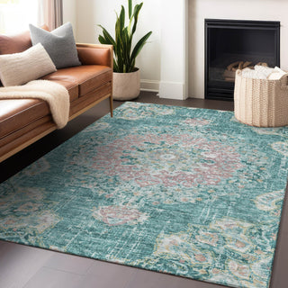 Piper Looms Chantille Global ACN1236 Teal Machine Washable Area Rug Lifestyle Image Feature