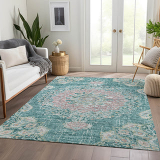 Piper Looms Chantille Global ACN1236 Teal Machine Washable Area Rug Lifestyle Image Feature