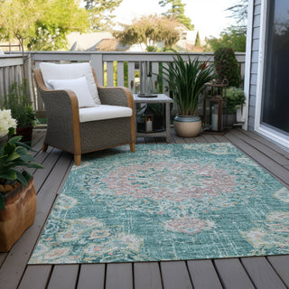 Piper Looms Chantille Global ACN1236 Teal Machine Washable Area Rug Outdoor Lifestyle Image Feature