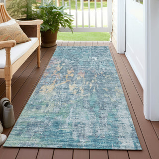 Piper Looms Chantille Modern ACN1237 Blue Machine Washable Area Rug Runner Outdoor Lifestyle Image Feature