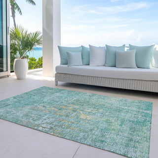 Piper Looms Chantille Modern ACN1237 Teal Machine Washable Area Rug Outdoor Lifestyle Image Feature