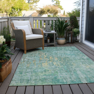 Piper Looms Chantille Modern ACN1237 Teal Machine Washable Area Rug Outdoor Lifestyle Image Feature