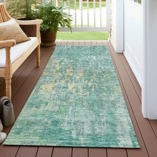 Piper Looms Chantille Modern ACN1237 Teal Machine Washable Area Rug Runner Outdoor Lifestyle Image Feature