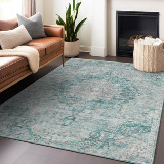 Piper Looms Chantille Global ACN1238 Teal Machine Washable Area Rug Lifestyle Image Feature