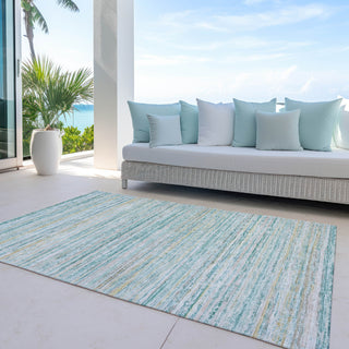Piper Looms Chantille Stripes ACN1239 Teal Machine Washable Area Rug Outdoor Lifestyle Image Feature