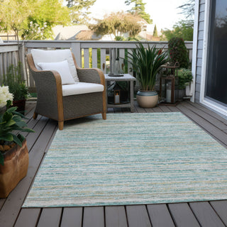 Piper Looms Chantille Stripes ACN1239 Teal Machine Washable Area Rug Outdoor Lifestyle Image Feature