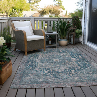 Piper Looms Chantille Medallion ACN1240 Blue Machine Washable Area Rug Outdoor Lifestyle Image Feature