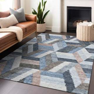 Piper Looms Chantille Geometric ACN1241 Blue Machine Washable Area Rug Lifestyle Image Feature
