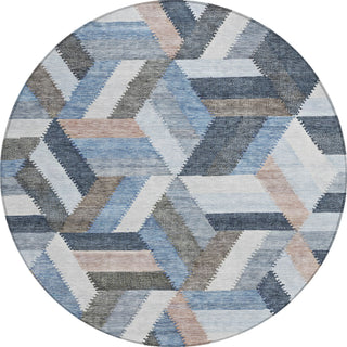 Piper Looms Chantille Geometric ACN1241 Blue Machine Washable Area Rug Round Main Image