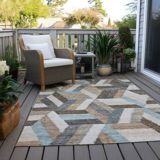 Piper Looms Chantille Geometric ACN1241 Brown Machine Washable Area Rug Outdoor Lifestyle Image Feature