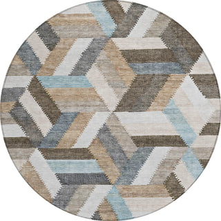 Piper Looms Chantille Geometric ACN1241 Brown Machine Washable Area Rug Round Main Image