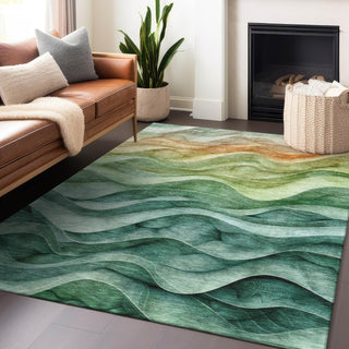 Piper Looms Chantille Swirls ACN1242 Teal Machine Washable Area Rug Lifestyle Image Feature