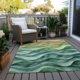 Piper Looms Chantille Swirls ACN1242 Teal Machine Washable Area Rug Outdoor Lifestyle Image Feature