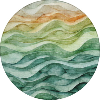 Piper Looms Chantille Swirls ACN1242 Teal Machine Washable Area Rug Round Main Image