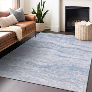 Piper Looms Chantille Stripes ACN1250 Sky Machine Washable Area Rug Lifestyle Image Feature