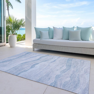 Piper Looms Chantille Stripes ACN1250 Sky Machine Washable Area Rug Outdoor Lifestyle Image Feature