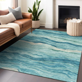 Piper Looms Chantille Stripes ACN1251 Turquoise Machine Washable Area Rug Lifestyle Image Feature