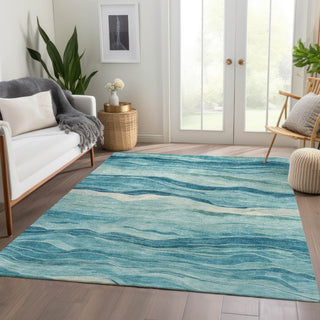 Piper Looms Chantille Stripes ACN1251 Turquoise Machine Washable Area Rug Lifestyle Image Feature