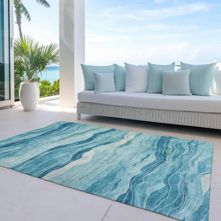 Piper Looms Chantille Stripes ACN1251 Turquoise Machine Washable Area Rug Outdoor Lifestyle Image Feature