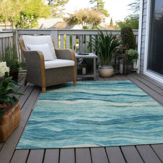 Piper Looms Chantille Stripes ACN1251 Turquoise Machine Washable Area Rug Outdoor Lifestyle Image Feature