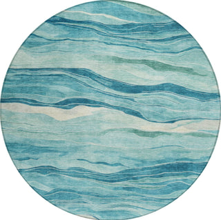 Piper Looms Chantille Stripes ACN1251 Turquoise Machine Washable Area Rug Round Main Image