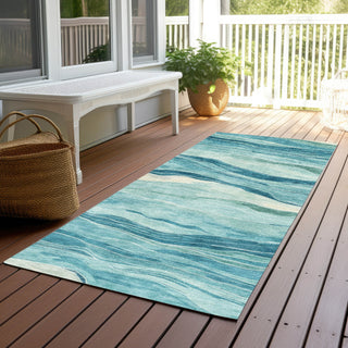 Piper Looms Chantille Stripes ACN1251 Turquoise Machine Washable Area Rug Runner Outdoor Lifestyle Image Feature