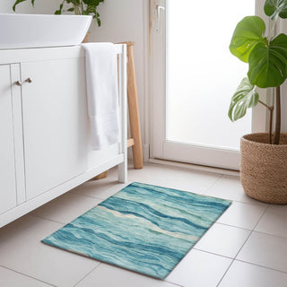 Piper Looms Chantille Stripes ACN1251 Turquoise Machine Washable Area Rug Scatter Lifestyle Image Feature