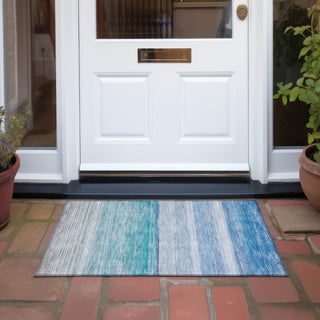 Piper Looms Chantille Stripes ACN1252 Sky Machine Washable Area Rug Scatter Outdoor Lifestyle Image Feature