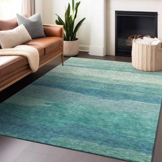 Piper Looms Chantille Stripes ACN1254 Turquoise Machine Washable Area Rug Lifestyle Image Feature