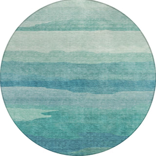 Piper Looms Chantille Stripes ACN1254 Turquoise Machine Washable Area Rug Round Main Image