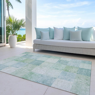 Piper Looms Chantille Geometric ACN1256 Seafoam Machine Washable Area Rug Outdoor Lifestyle Image Feature