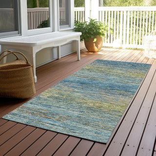 Piper Looms Chantille Stripes ACN1267 Denim Machine Washable Area Rug Runner Outdoor Lifestyle Image Feature