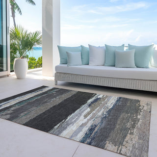 Piper Looms Chantille Modern ACN1280 Black Machine Washable Area Rug Outdoor Lifestyle Image Feature