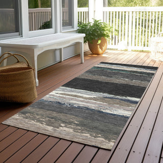 Piper Looms Chantille Modern ACN1280 Black Machine Washable Area Rug Runner Outdoor Lifestyle Image Feature