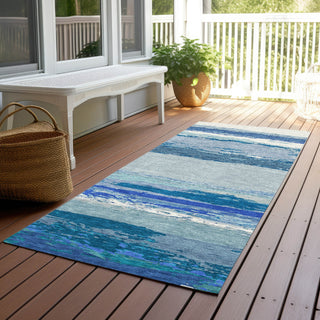 Piper Looms Chantille Modern ACN1282 Blue Machine Washable Area Rug Runner Outdoor Lifestyle Image Feature