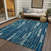Piper Looms Chantille Stripes ACN1301 Blue Machine Washable Area Rug Outdoor Lifestyle Image Feature