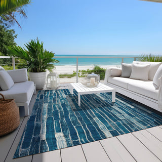 Piper Looms Chantille Stripes ACN1301 Blue Machine Washable Area Rug Outdoor Lifestyle Image Feature