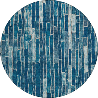 Piper Looms Chantille Stripes ACN1301 Blue Machine Washable Area Rug Round Main Image
