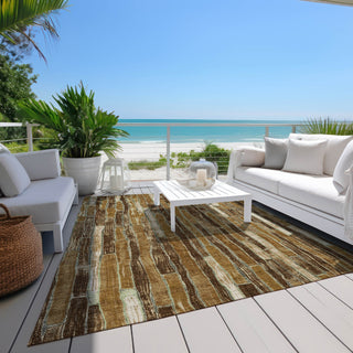 Piper Looms Chantille Stripes ACN1303 Mocha Machine Washable Area Rug Outdoor Lifestyle Image Feature