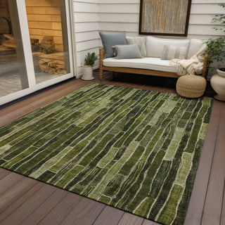Piper Looms Chantille Stripes ACN1305 Olive Machine Washable Area Rug Outdoor Lifestyle Image Feature