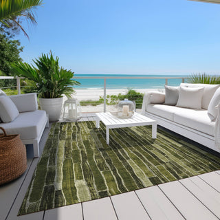 Piper Looms Chantille Stripes ACN1305 Olive Machine Washable Area Rug Outdoor Lifestyle Image Feature