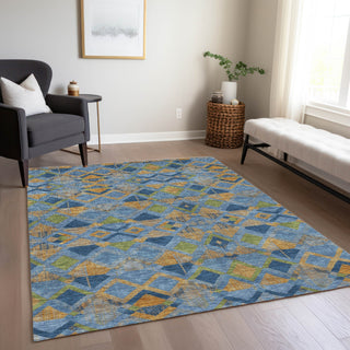 Piper Looms Chantille Geometric ACN1308 Denim Machine Washable Area Rug Lifestyle Image Feature